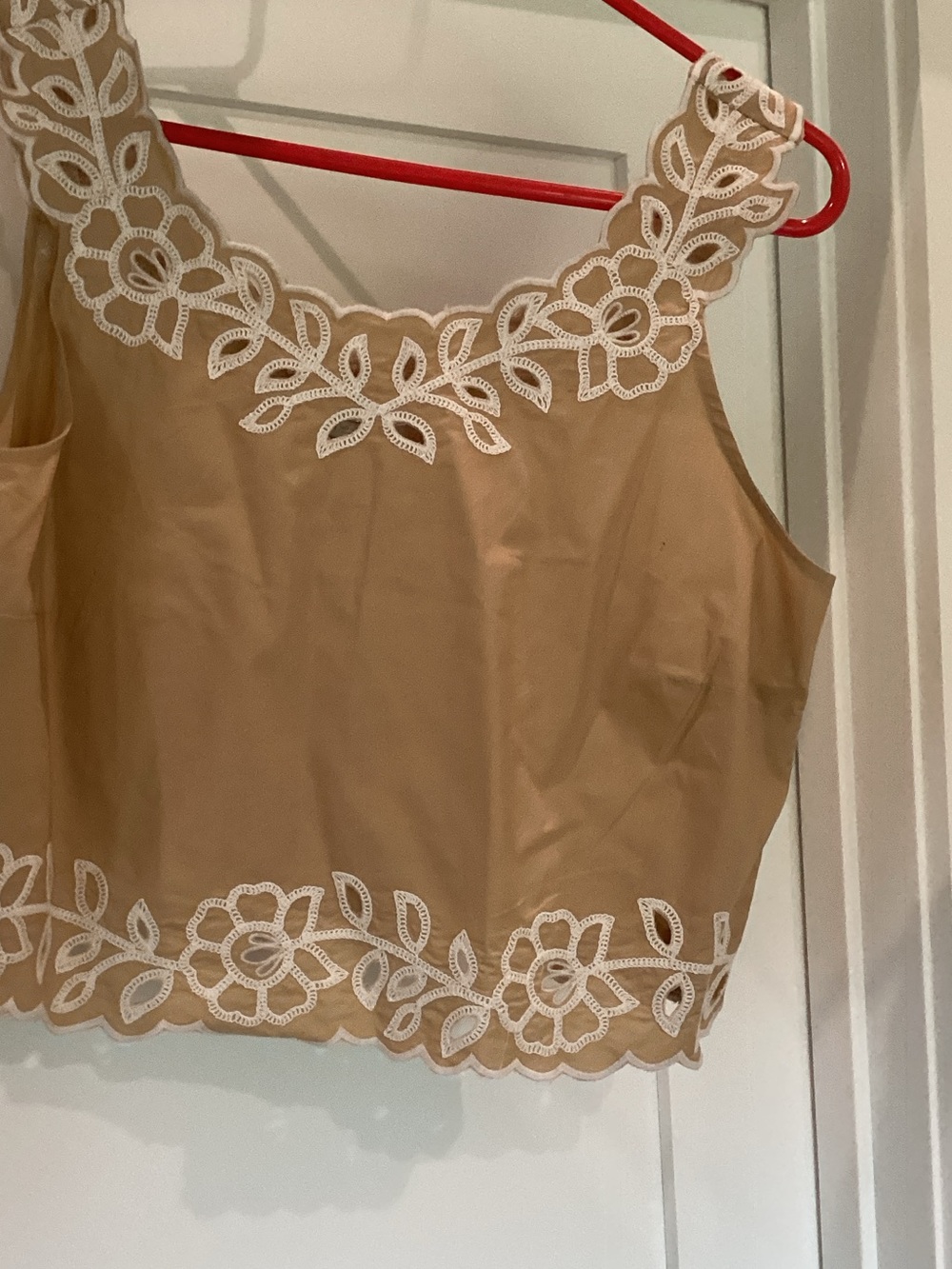 LOFT Beige Camisole with White Floral Lace Trim